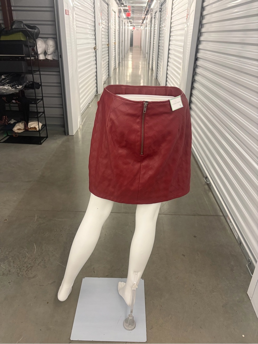 TINSELTOWN BURGUNDY QUILTED FAUX LEATHER MINI SKIRT XL NWT